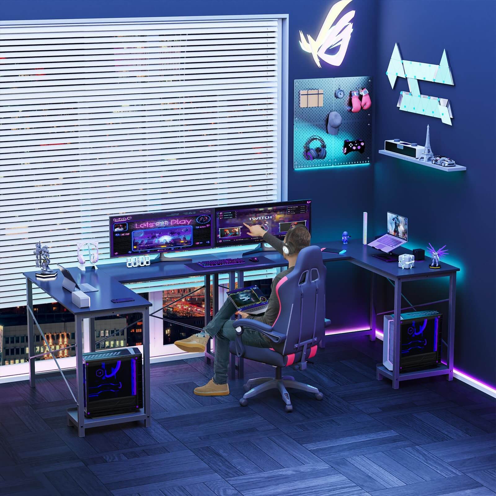 L Shaped Gaming Desk,Black black-iron