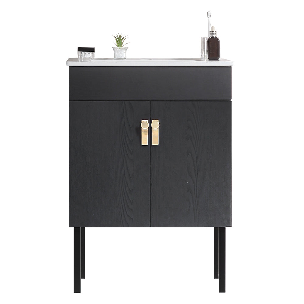 24" Bathroom Vanity with Metal Leg,with White Ceramic black-solid wood