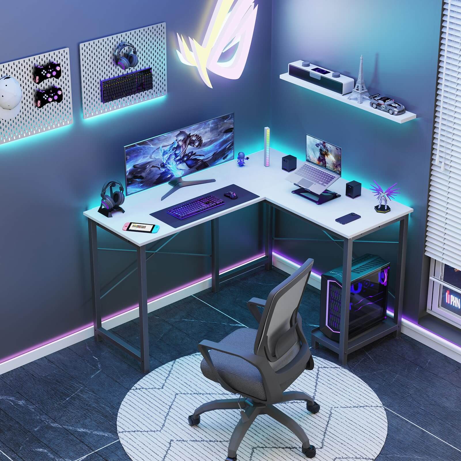 L Shaped Gaming Desk,hite white-iron