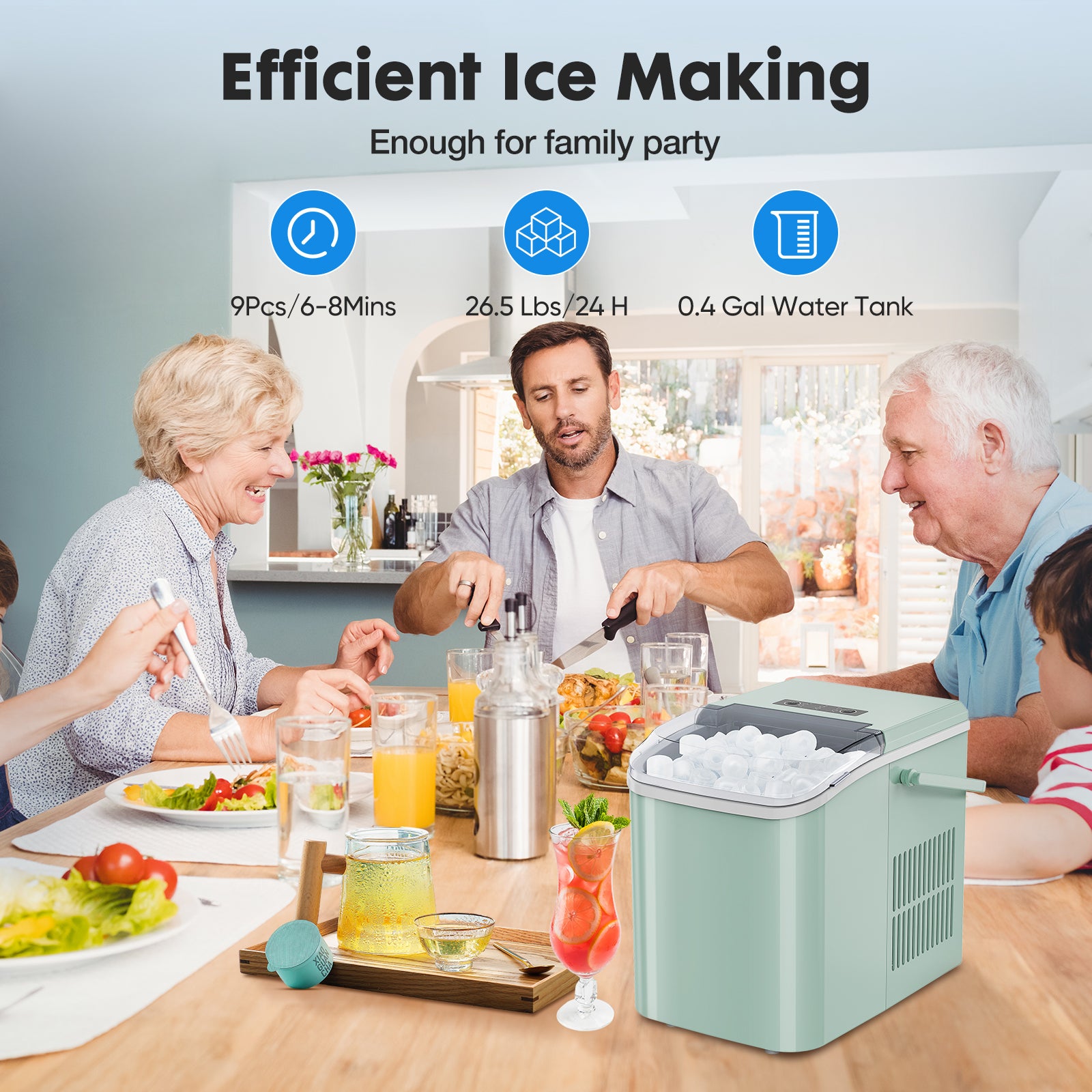 Small Portable Home Use Ice Maker,Green green-iron