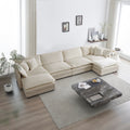 Comfort U Shaped Couch With Reversible Chaise, Modular Large U Shape Sectional Sofa, Double Extra Ottomans,Beige Chenille Beige Chenille 4 Seat