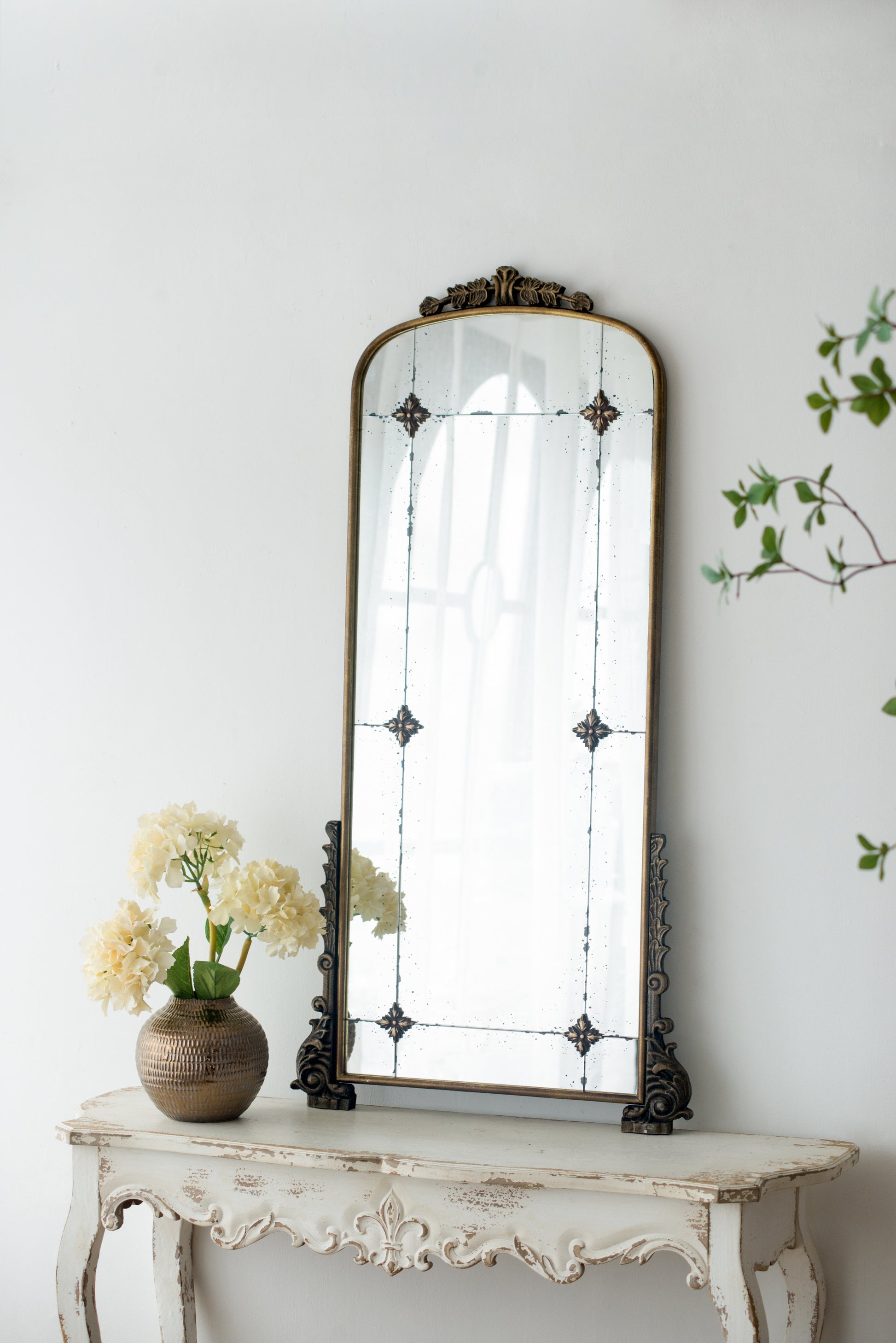 24" X 48.5" Antique Gold Arched Mirror With Metal Frame, Full Length Mirror For Living Room Bathroom Entryway Gold Iron