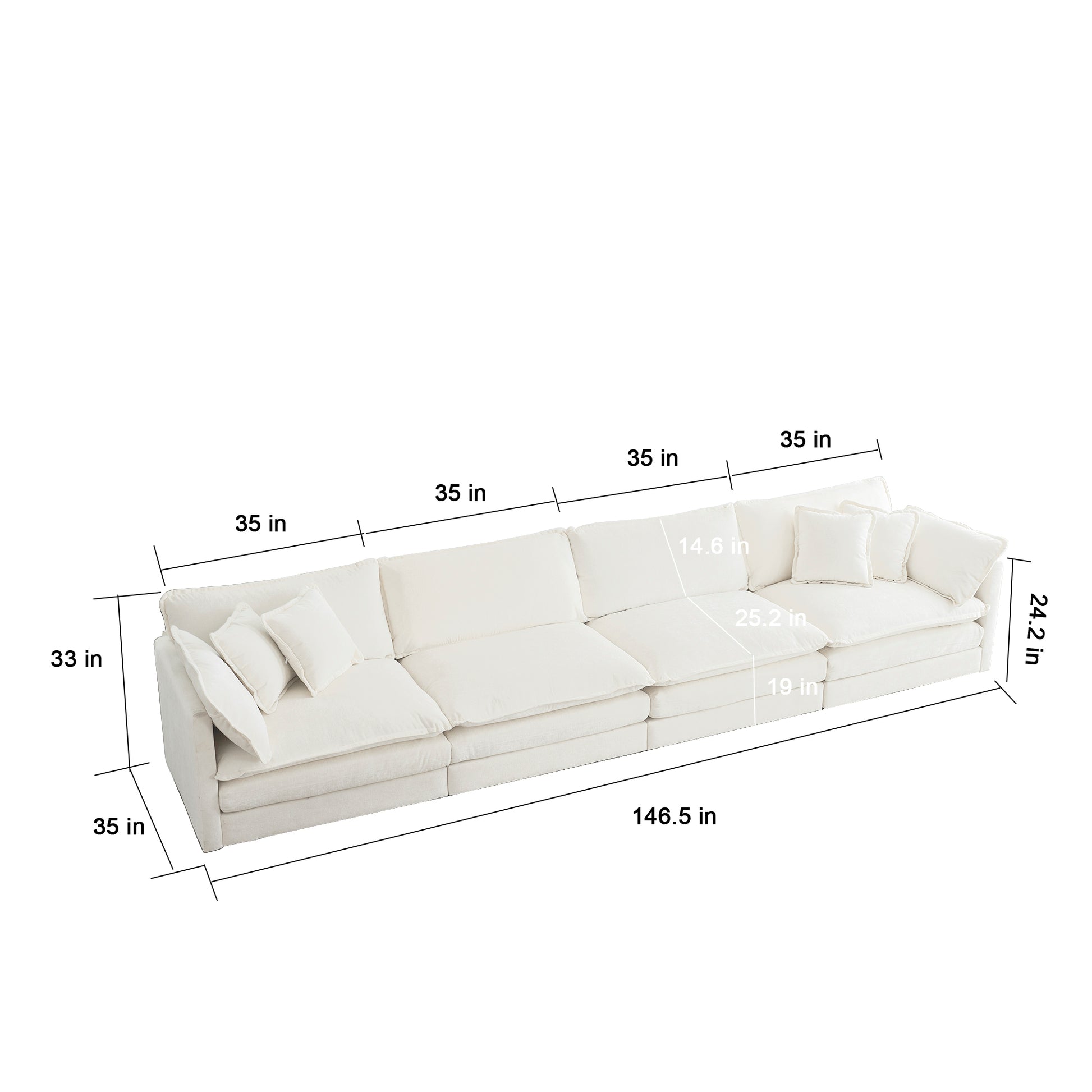 Modular Sectional Sofa For Living Room,U Shaped Couch 5 Seater Convertible Sectional Couch With 1 Ottoman ,White Chenille White Chenille 4 Seat