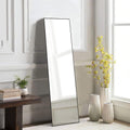 Floor Standing Mirror, Wall Mirror With Stand Aluminum Alloy Thin Frame,16''*59'',Black Rect Black Fiberglass