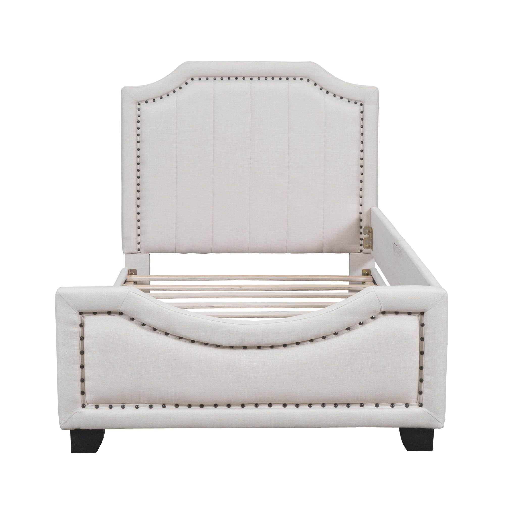 Twin Size Upholstered Platform Bed with Nailhead
