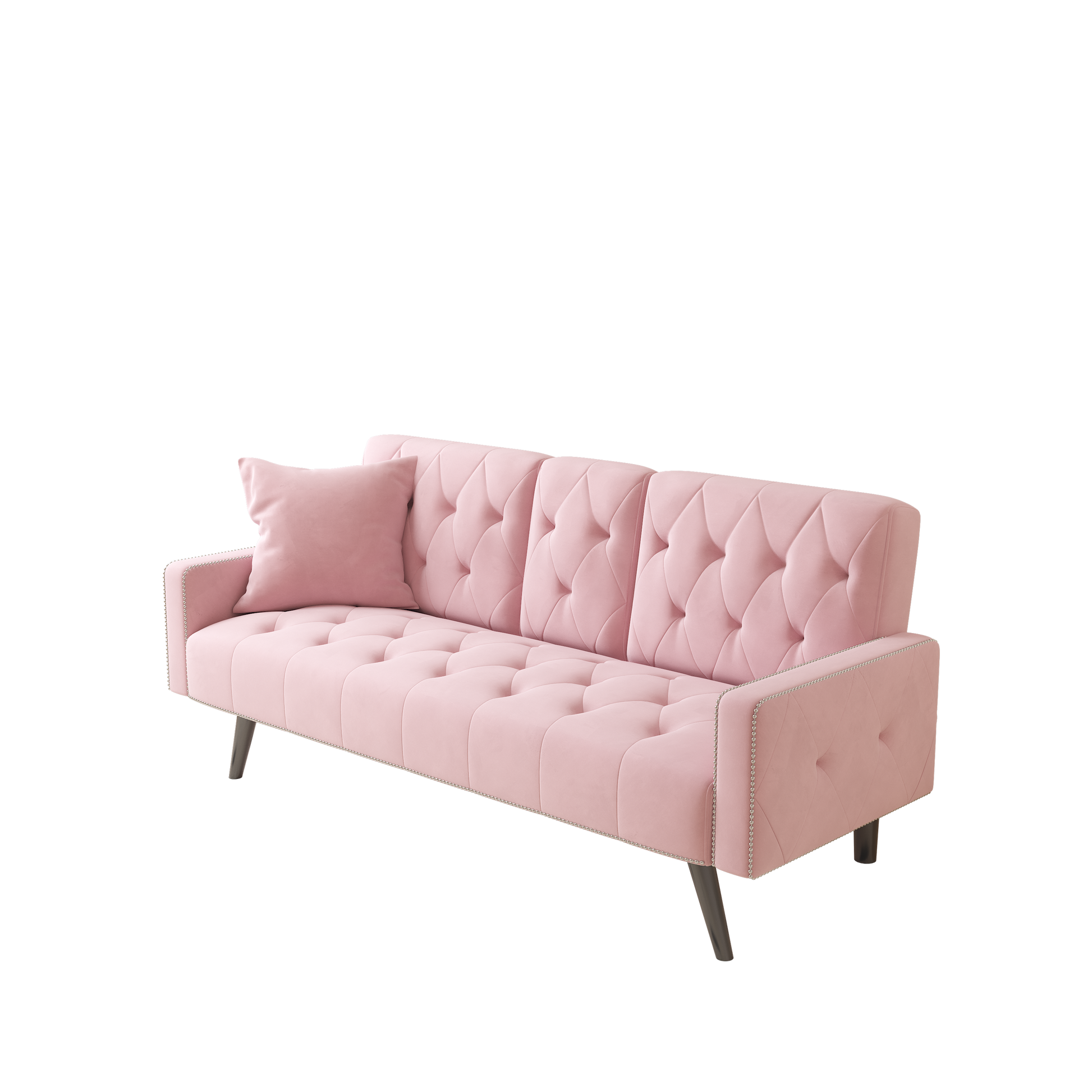 1730 Sofa Bed Armrest With Nail Head Trim With Two Cup Holders 72" Pink Velvet Sofa For Small Spaces Pink Altay Velvet 3 Seat