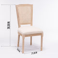 French Style Solid Wood Frame Linen Fabric Square Rattan Back Dining Chair,Set Of 2,Cream Cream Fabric Solid Wood