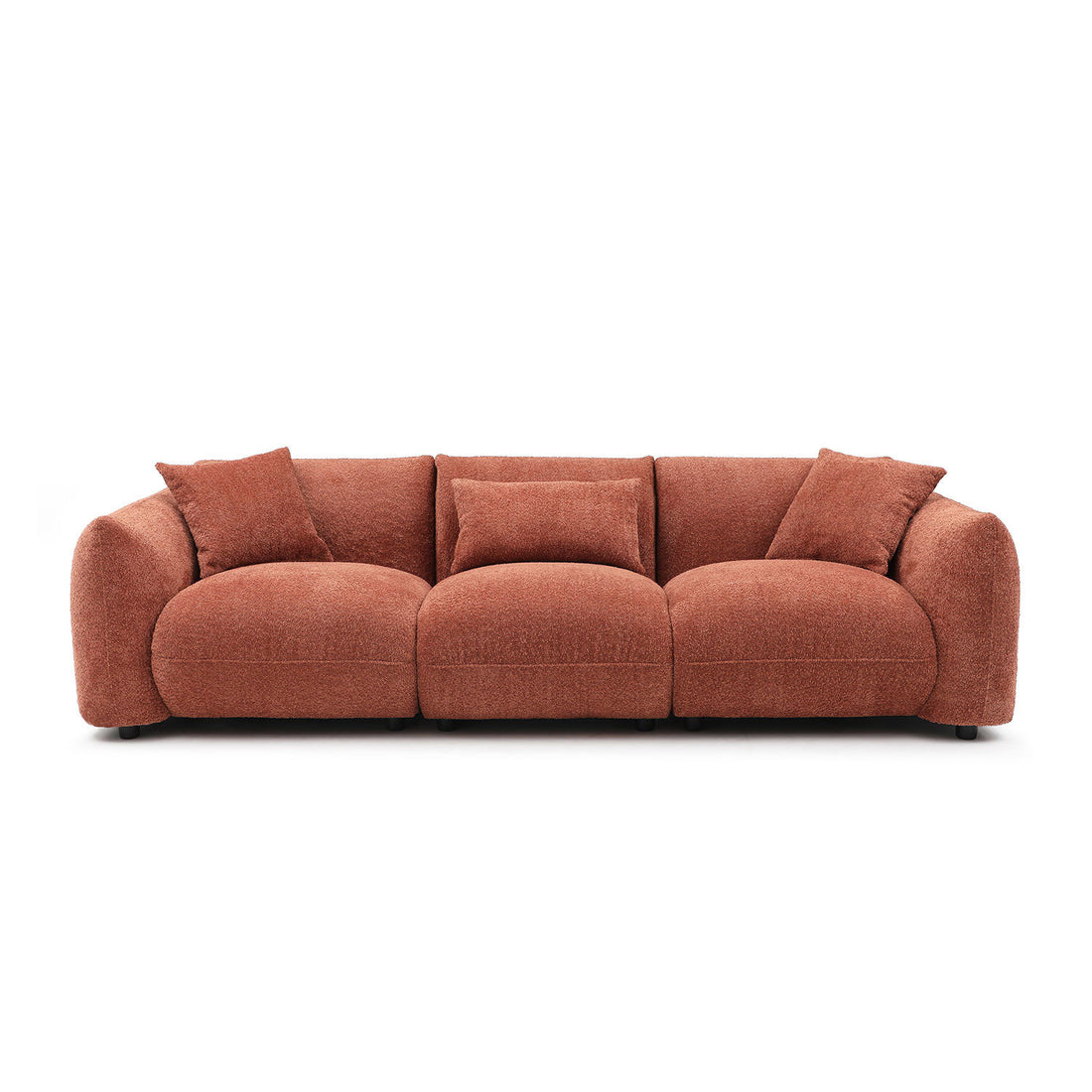 Mid Century Modern Couch 3 Seater Sofa For Livingroom, Orange Orange Boucle 3 Seat
