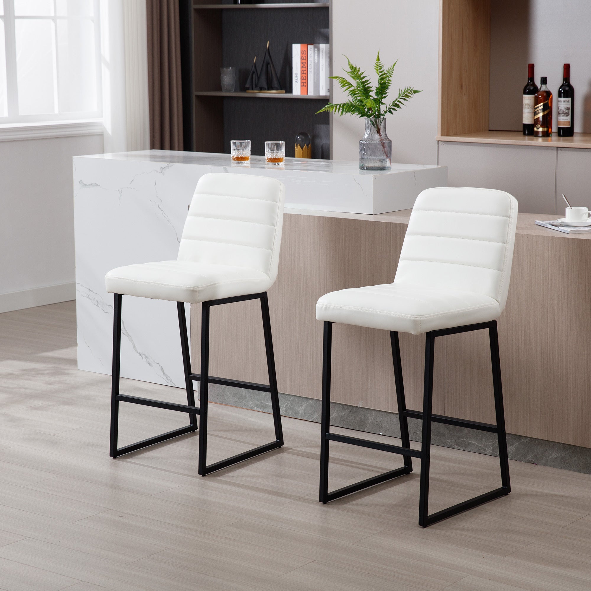 Low Bar Stools Set of 2 Bar Chairs for Living Room cream-kitchen-foam-dry clean-modern-bar