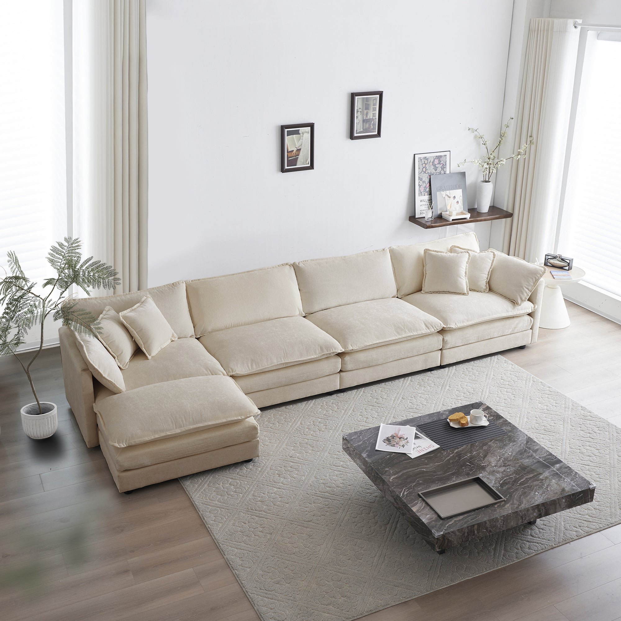 Modular Sectional Sofa For Living Room,U Shaped Couch 5 Seater Convertible Sectional Couch With 1 Ottoman ,Beige Chenille Beige Chenille 4 Seat