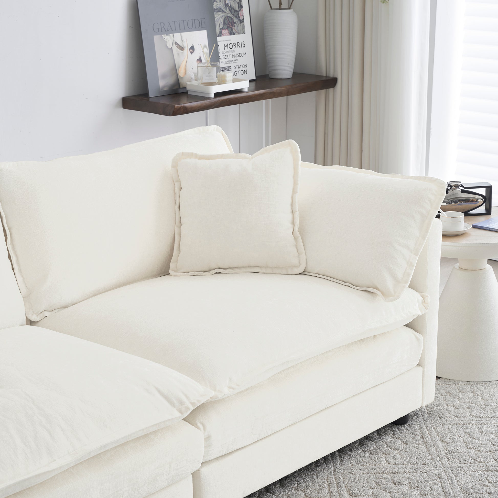 Free Combination Modular Sofa Free,4 Seater Sofa Comfy Chenille Fabric,Sectional Sofa Couch,White White Chenille 4 Seat