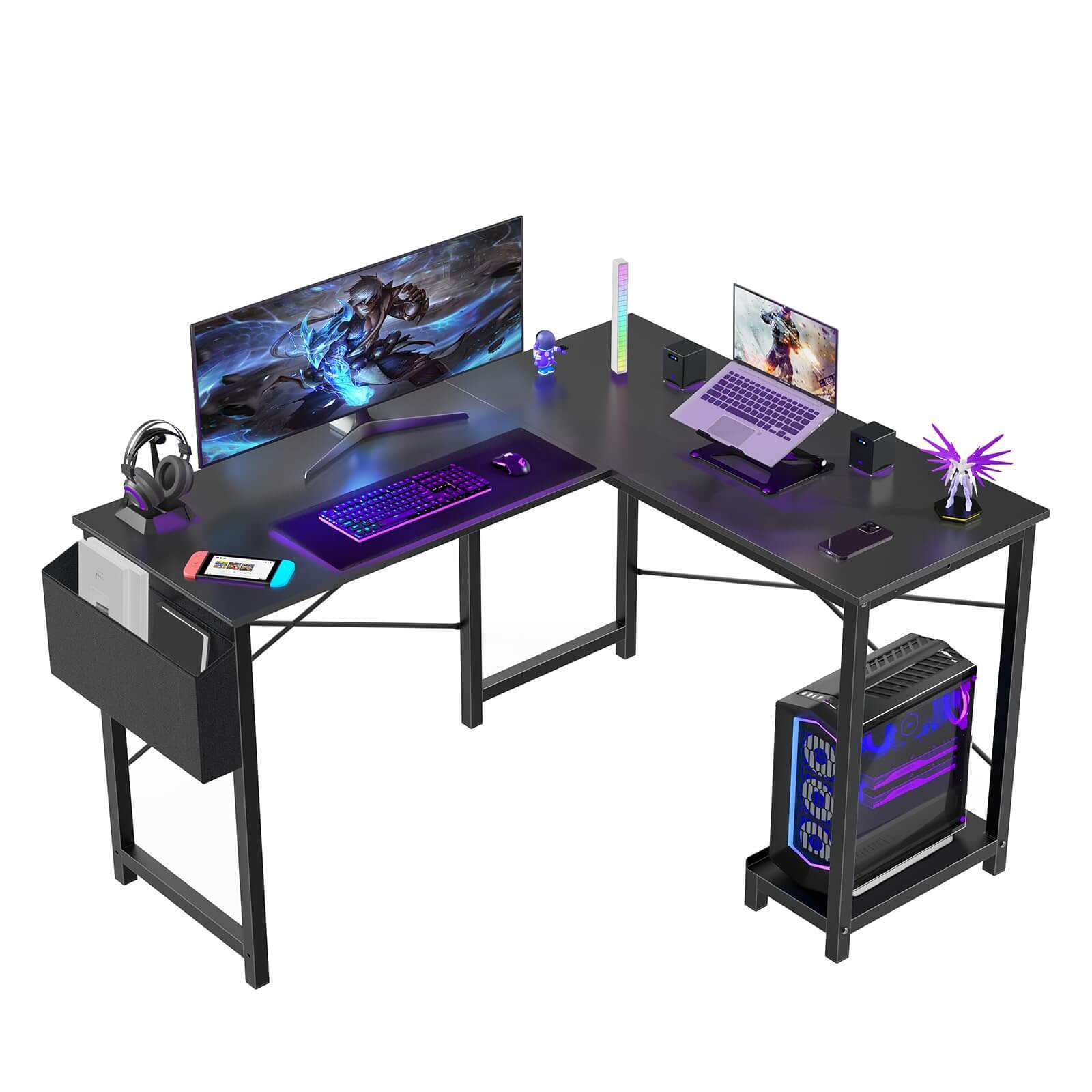 L Shaped Gaming Desk,Black black-iron