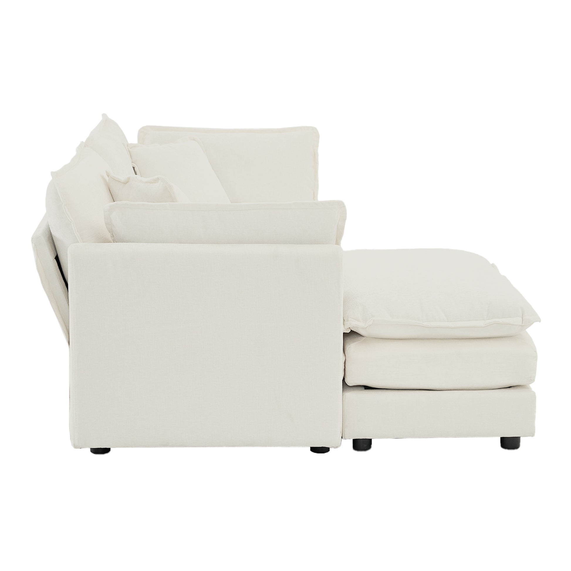 Chenille Two Seater Sofa With 1 Footrest, 2 Seater L Shaped Sectional With Ottoman,Loveseat With Ottoman For Small Living Space,White Chenille White Chenille 2 Seat