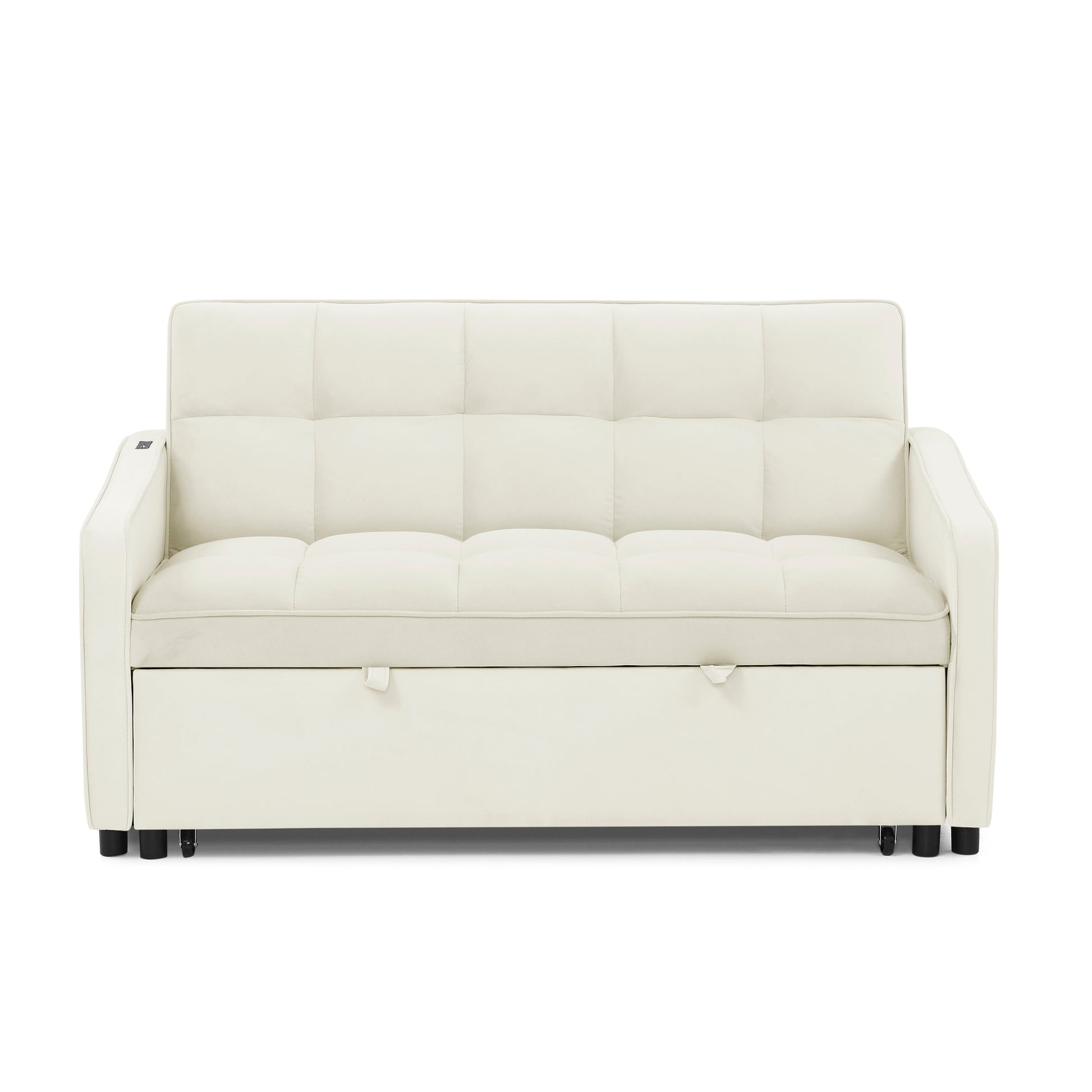 Loveseats Sofa Bed With Pull Out Bed,Adjsutable Back And Two Arm Pocket,Typec And Usb Charging With Copper Nail,Beige 47"X53"X31" Beige Foam