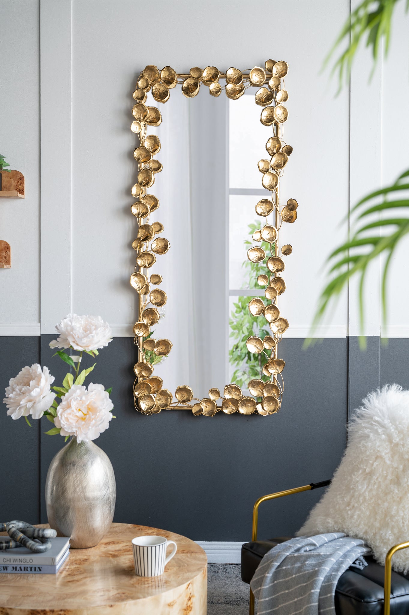61" x 31" Full Length Mirror with Golden Leaf Accents gold-iron