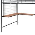 Full Size Metal Loft Bed With Desk And Metal Grid, Stylish Metal Frame Bed With Lateral Storage Ladder And Wardrobe, Black Black Metal