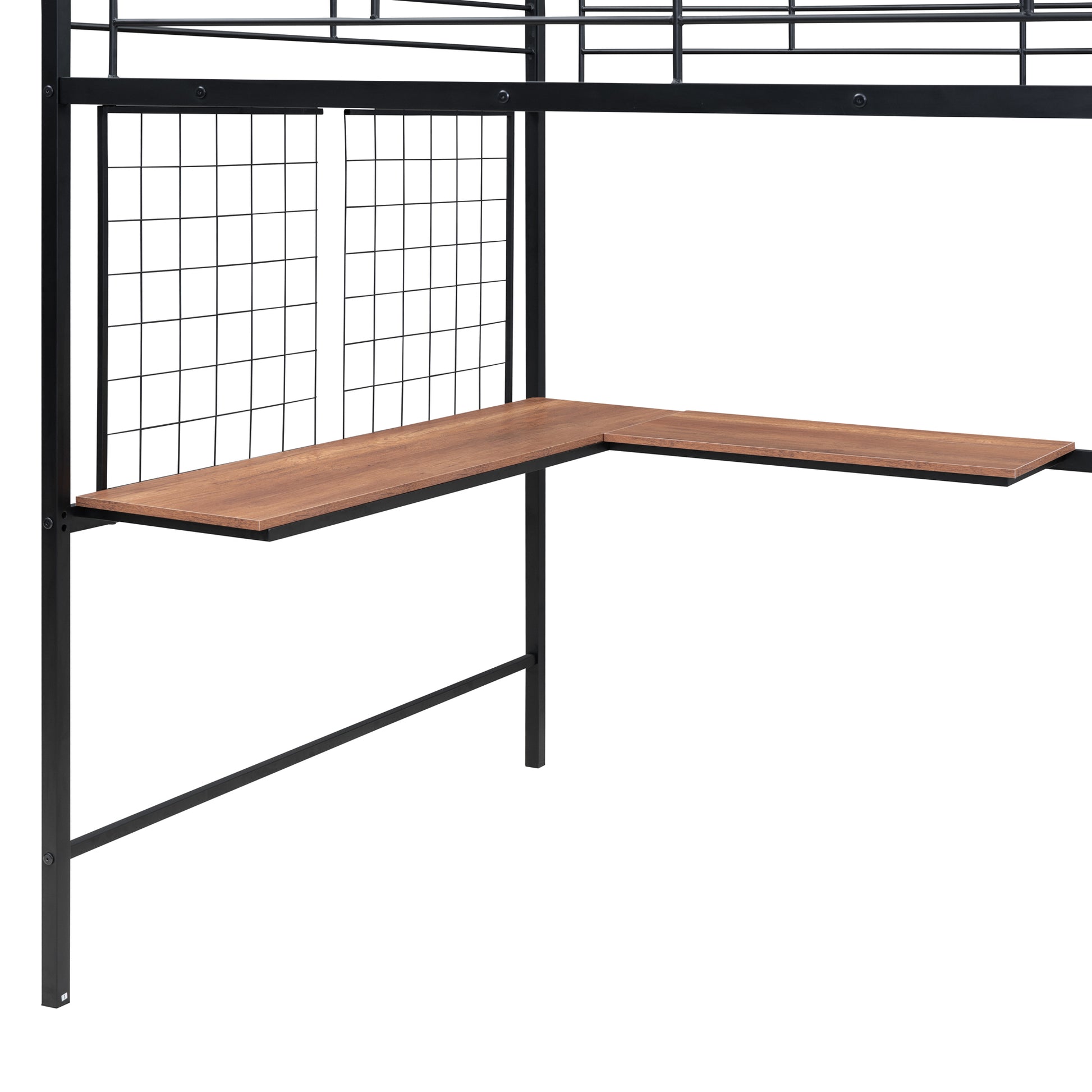 Full Size Metal Loft Bed With Desk And Metal Grid, Stylish Metal Frame Bed With Lateral Storage Ladder And Wardrobe, Black Black Metal