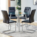 Table And Chair Set. 1 Table 4 Black Chairs Round Dining Table With A 40 Inch Diameter Glass Tabletop And Silver Plated Metal Legs. 4 Black Pu Chairs Dt 1164 001 Transparent Seats 4 Glass