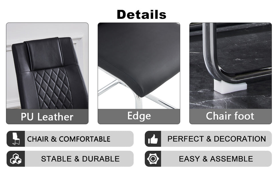 Table And Chair Set. 1 Table 4 Black Chairs Round Dining Table With A 40 Inch Diameter Glass Tabletop And Silver Plated Metal Legs. 4 Black Pu Chairs Dt 1164 001 Transparent Seats 4 Glass