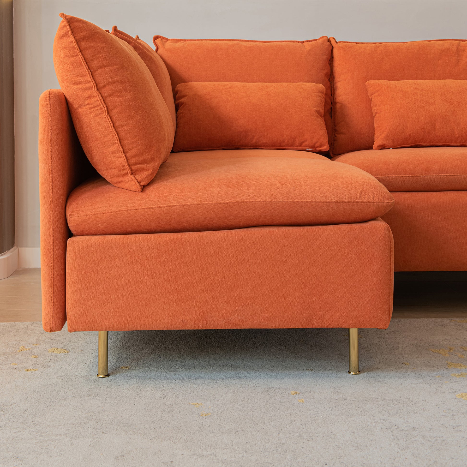 Modular L Shaped Corner Sofa ,Left Hand Facing Sectional Couch,Orange Cotton Linen 90.9'' Orange Foam Cotton Linen 3 Seat