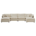 Comfort U Shaped Couch With Reversible Chaise, Modular Large U Shape Sectional Sofa, Double Extra Ottomans,Beige Chenille Beige Chenille 4 Seat