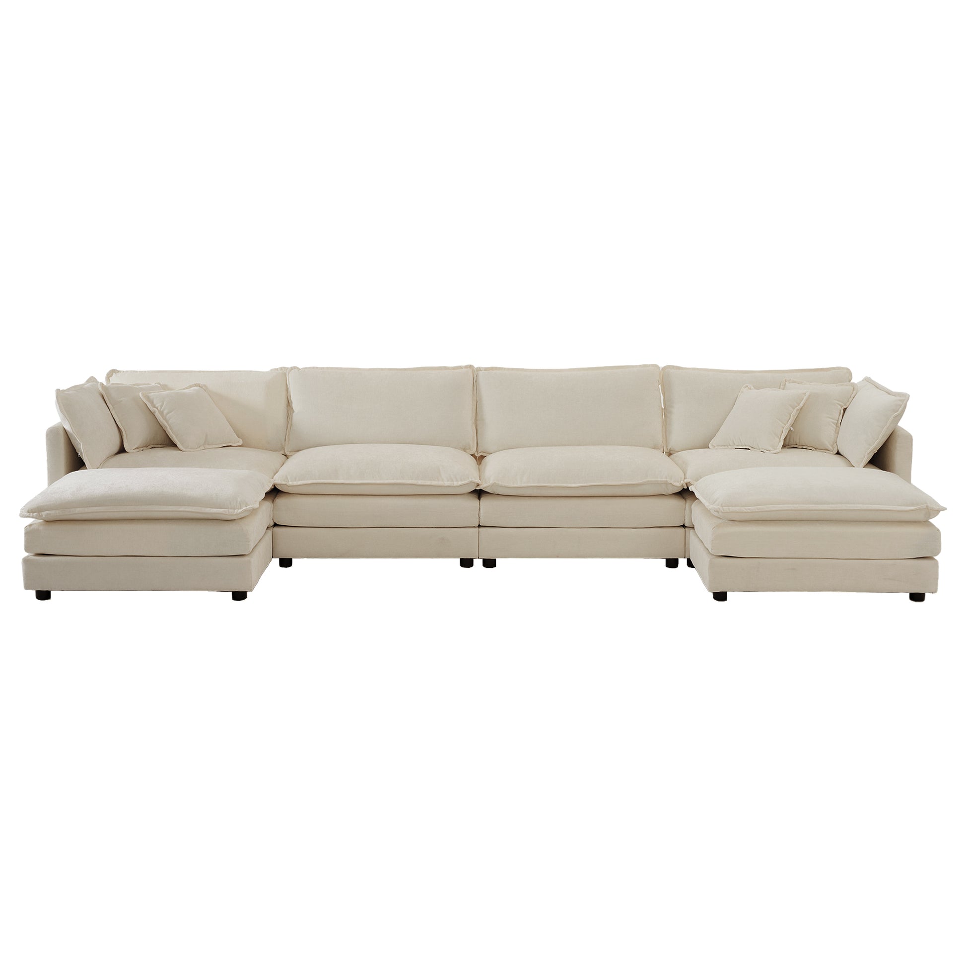 Comfort U Shaped Couch With Reversible Chaise, Modular Large U Shape Sectional Sofa, Double Extra Ottomans,Beige Chenille Beige Chenille 4 Seat