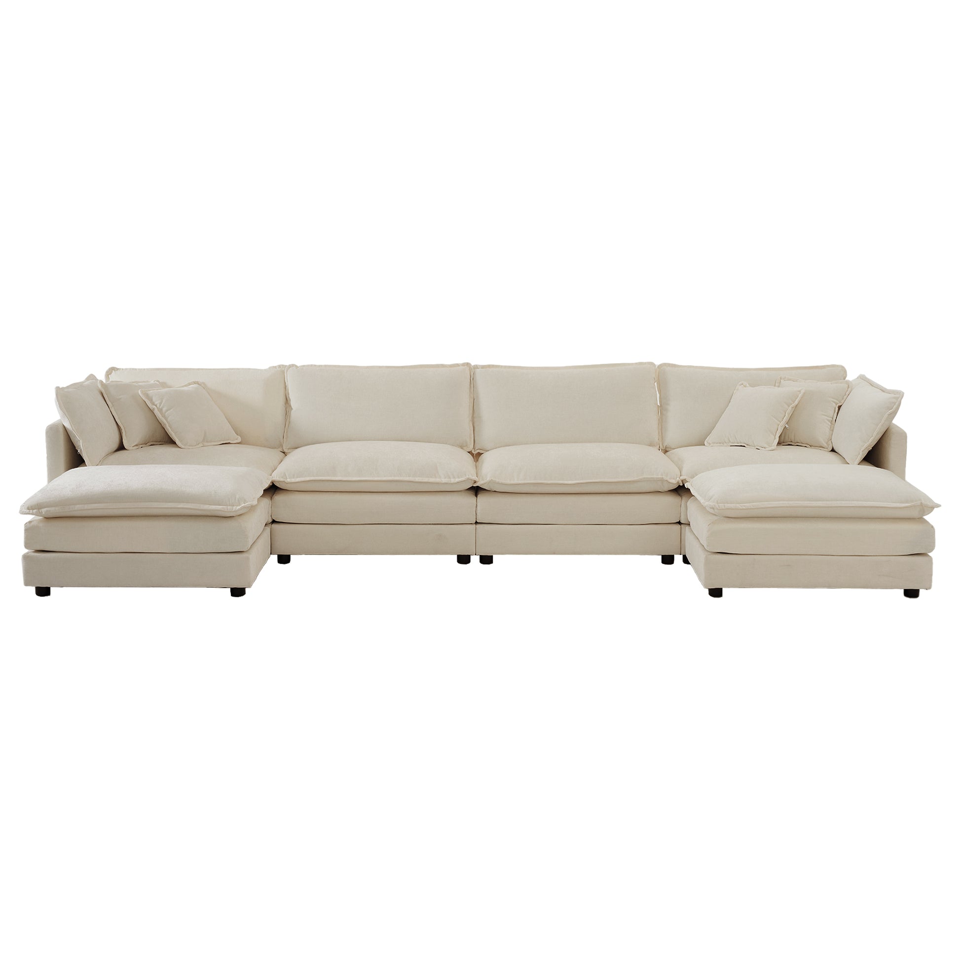 Comfort U Shaped Couch With Reversible Chaise, Modular Large U Shape Sectional Sofa, Double Extra Ottomans,Beige Chenille Beige Chenille 4 Seat