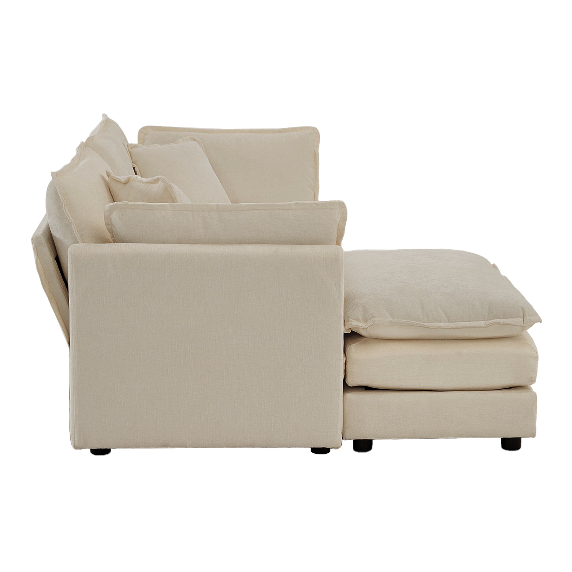 Chenille Two Seater Sofa With 1 Footrest, 2 Seater L Shaped Sectional With Ottoman,Loveseat With Ottoman For Small Living Space, Beige Chenille Beige Chenille 2 Seat