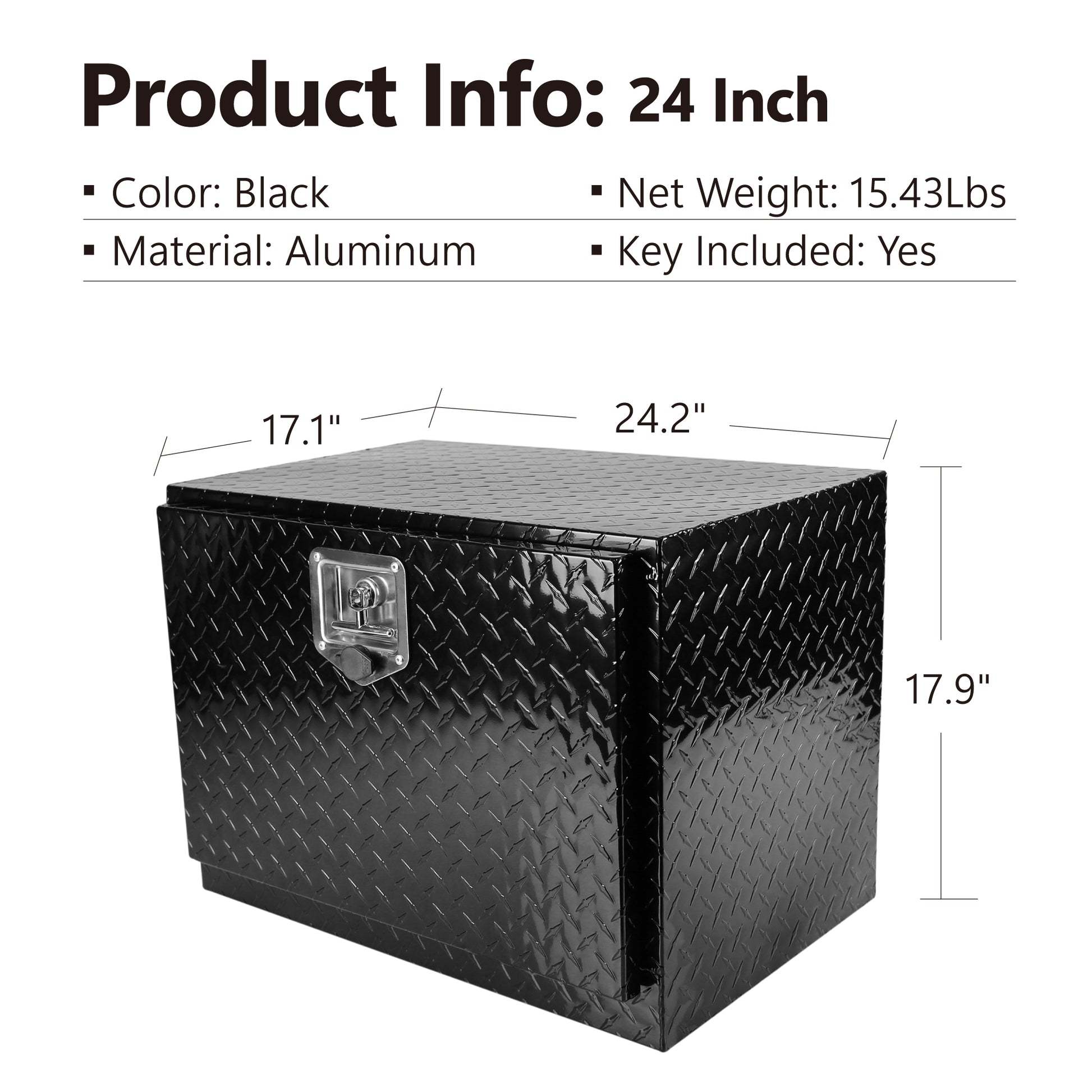 24 Inch Aluminum Stripes Plated Tool Box Pick Up Truck black-aluminum