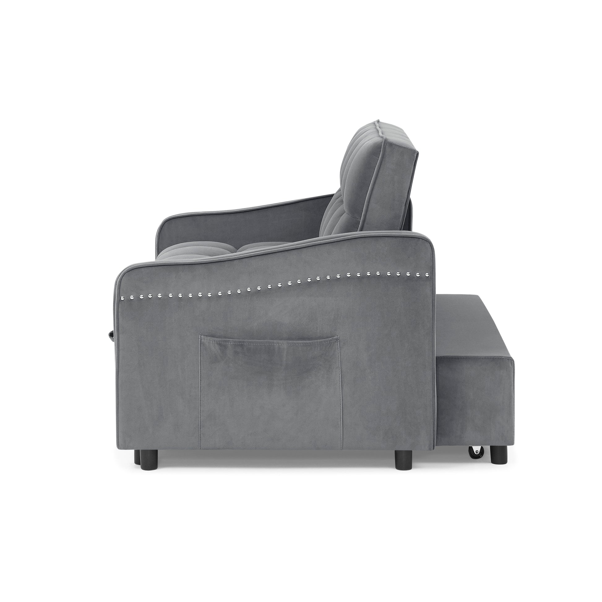 Loveseats Sofa Bed With Pull Out Bed,Adjsutable Back And Two Arm Pocket,Typec And Usb Charging With Copper Nail,Grey 47"X53"X31" Grey Velvet Classic,Contemporary,Glam,Luxury,Mid Century Modern Foam