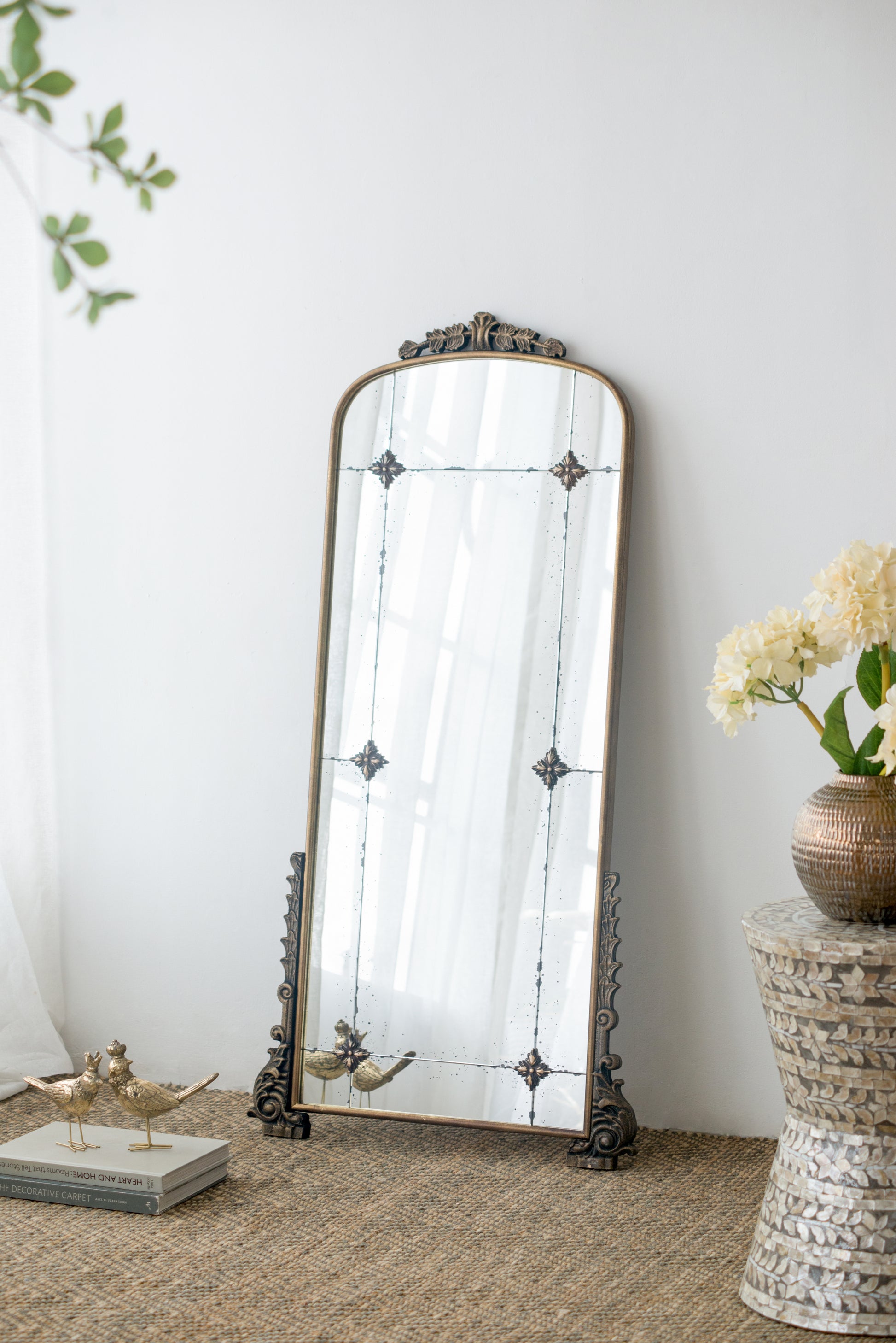 24" X 48.5" Antique Gold Arched Mirror With Metal Frame, Full Length Mirror For Living Room Bathroom Entryway Gold Iron