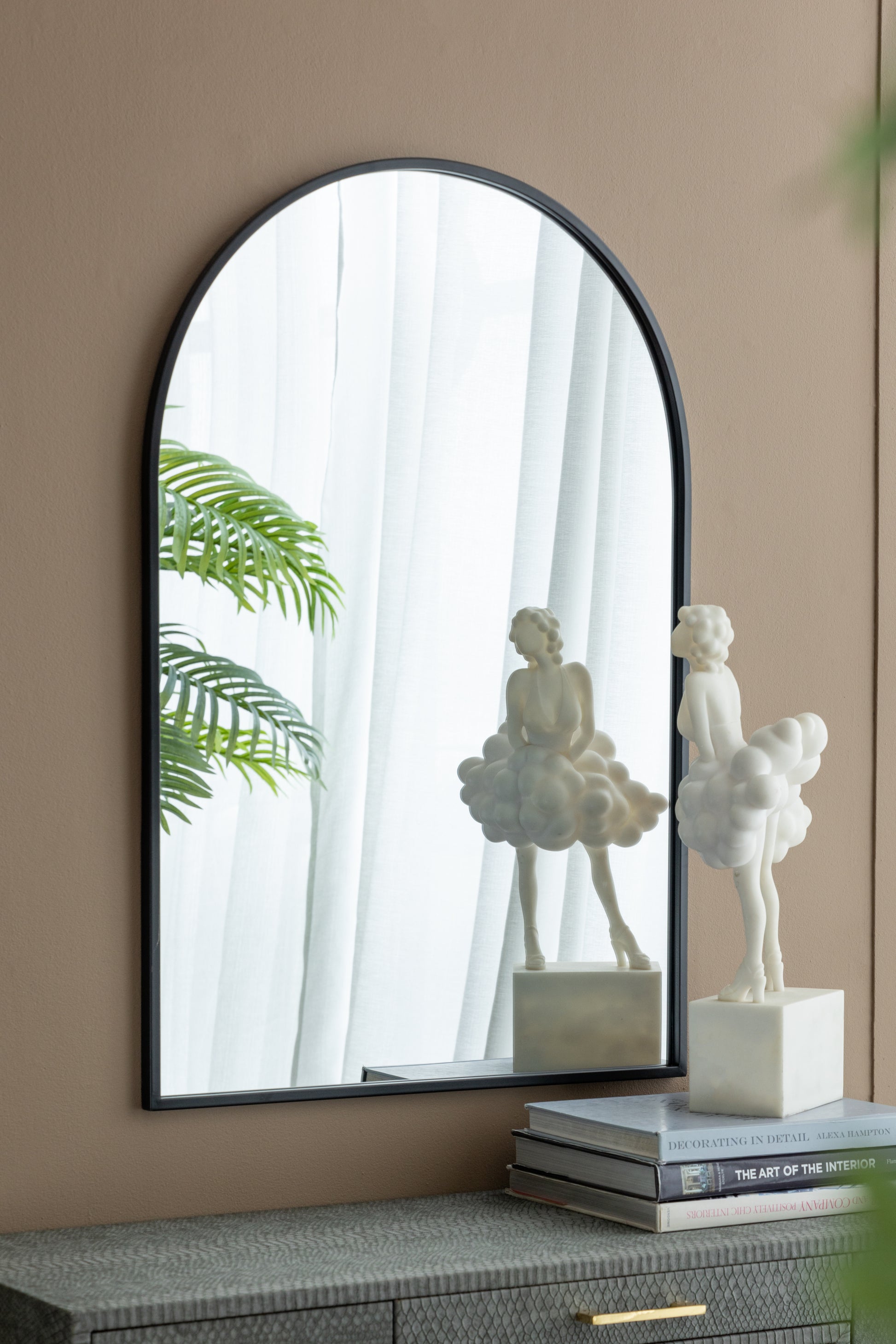 24" X 36" Black Arched Mirror With Metal Frame,
