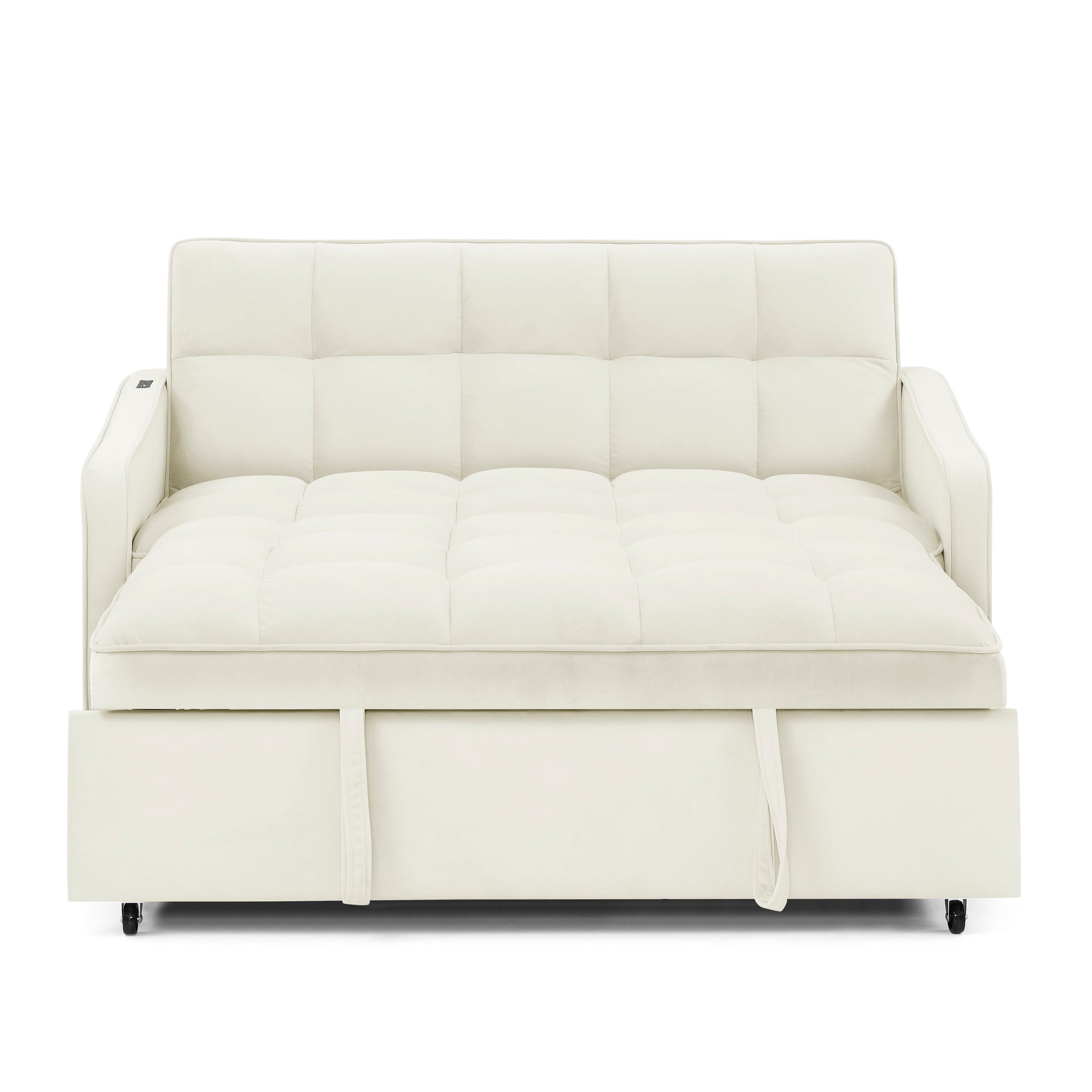 Loveseats Sofa Bed With Pull Out Bed,Adjsutable Back And Two Arm Pocket,Typec And Usb Charging With Copper Nail,Beige 47"X53"X31" Beige Foam