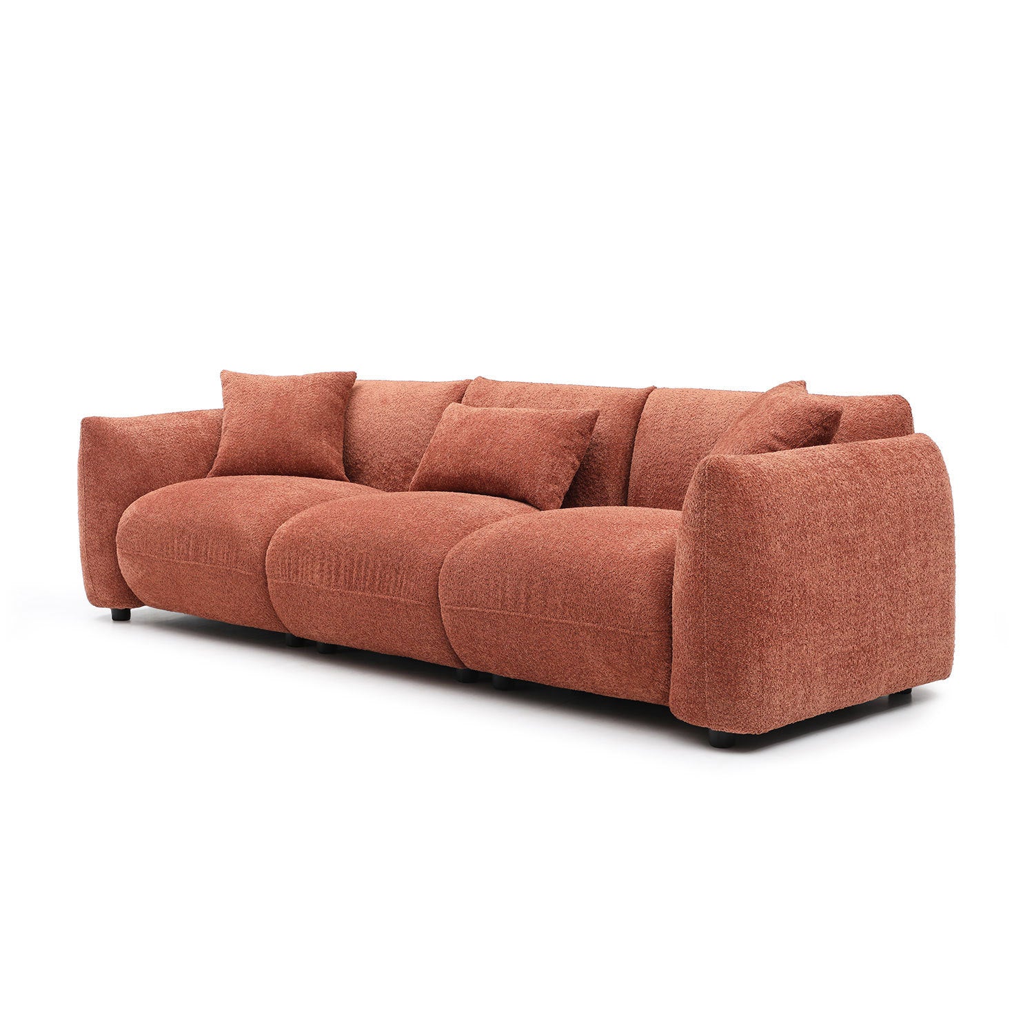 Mid Century Modern Couch 3 Seater Sofa For Livingroom, Orange Orange Boucle 3 Seat