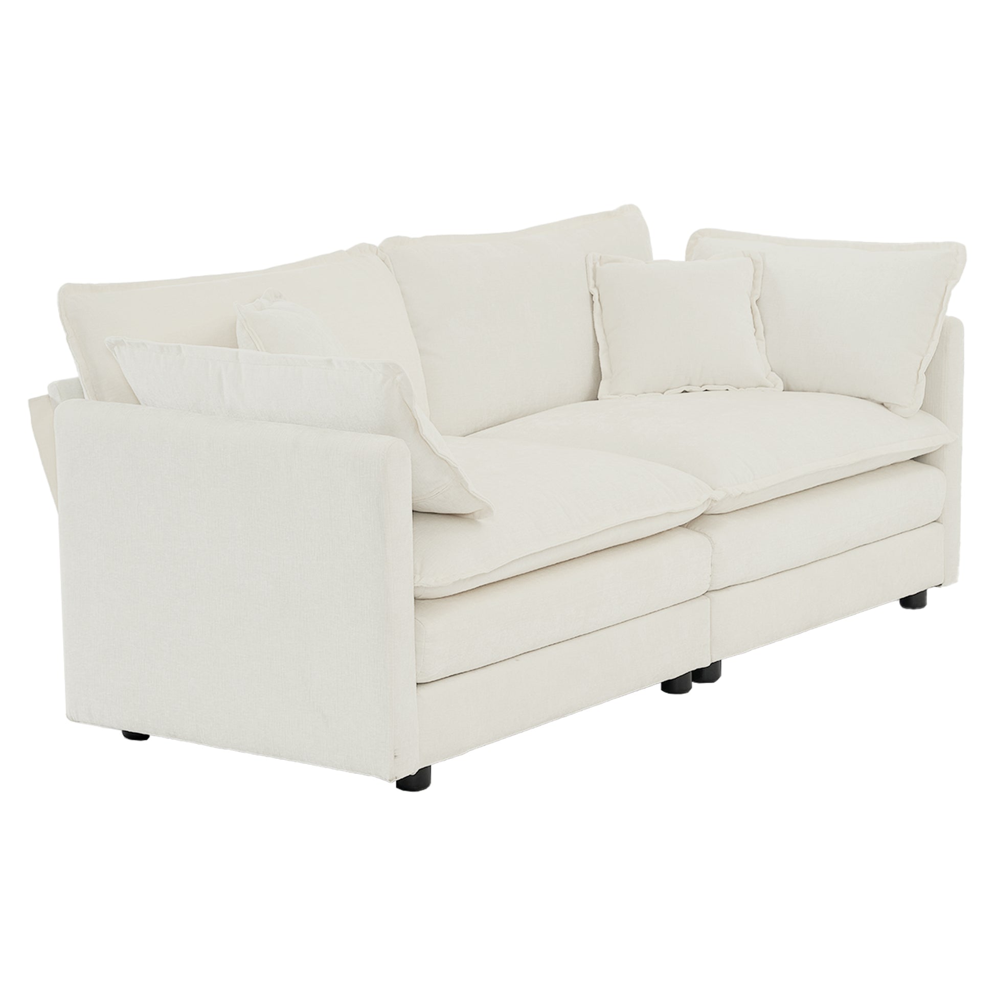 Modern Fabric Loveseat Sofa Couch For Living Room, Upholstered Large Size Deep Seat 2 Seat Sofa With 4 Pillows ,White Chenille White Chenille 2 Seat