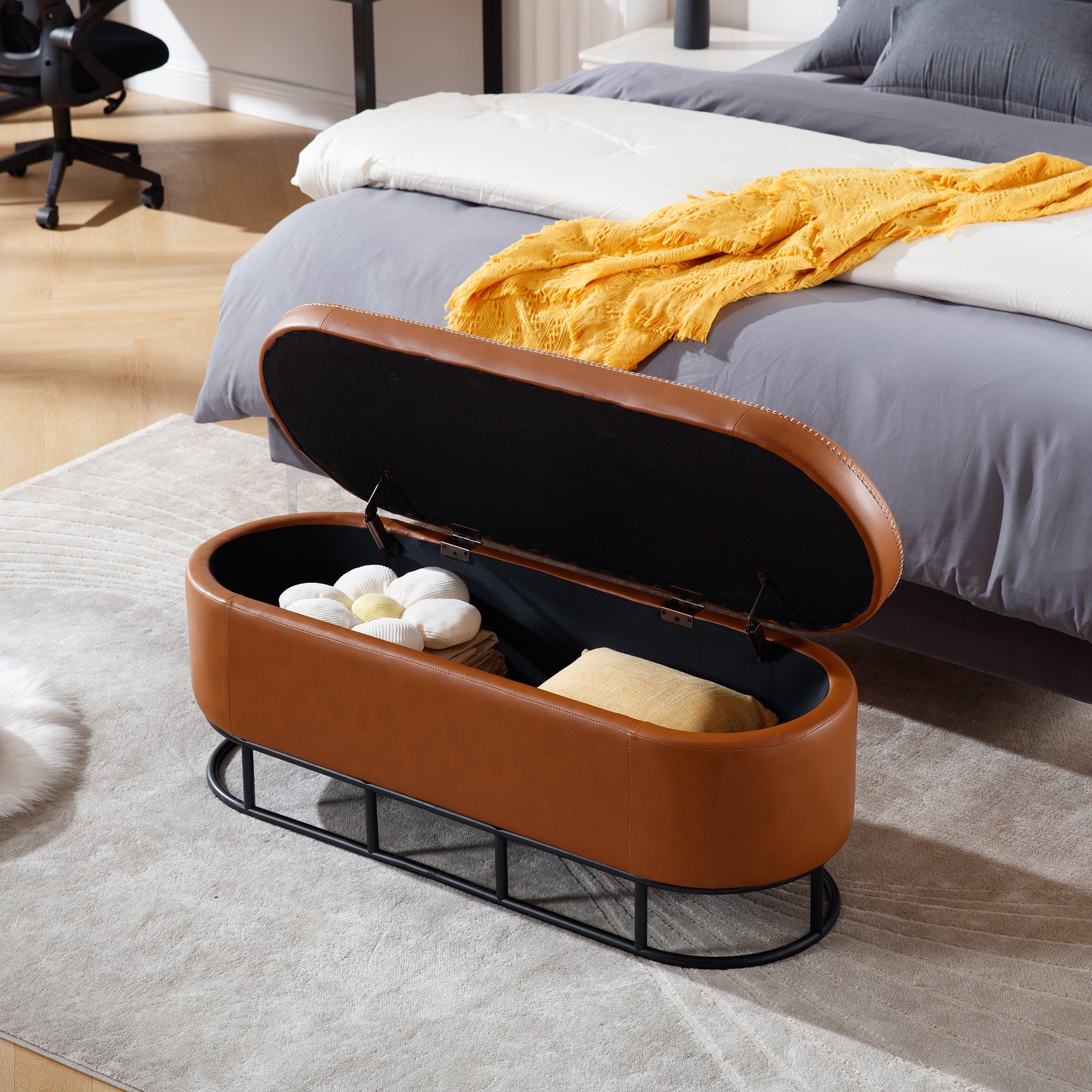 Oval Storage Bench for Living Room Bedroom End of brown-primary living space-modern-metal-internal