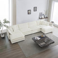 Comfort U Shaped Couch With Reversible Chaise, Modular Large U Shape Sectional Sofa, Double Extra Ottomans,White Chenille White Chenille 4 Seat