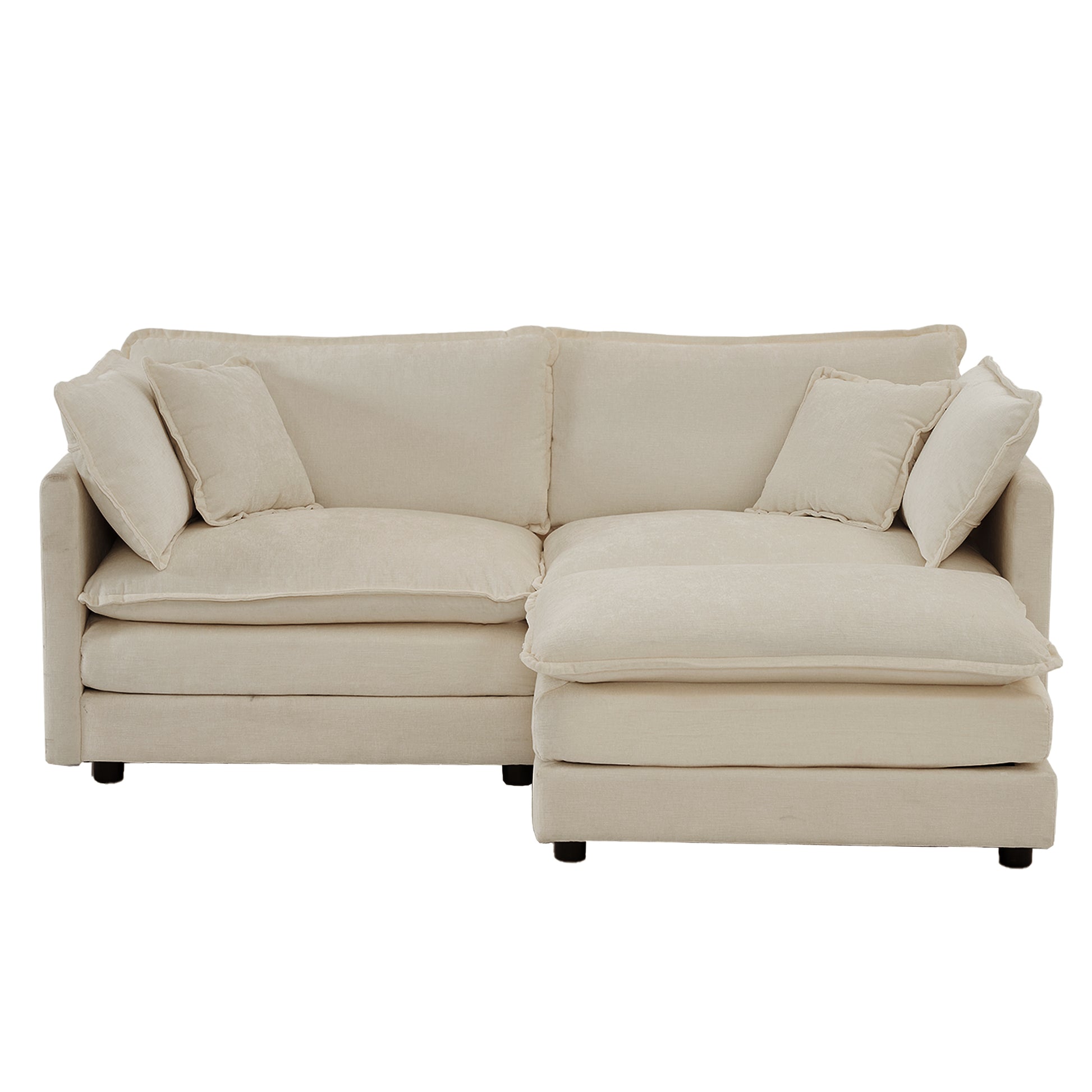 Chenille Two Seater Sofa With 1 Footrest, 2 Seater L Shaped Sectional With Ottoman,Loveseat With Ottoman For Small Living Space, Beige Chenille Beige Chenille 2 Seat