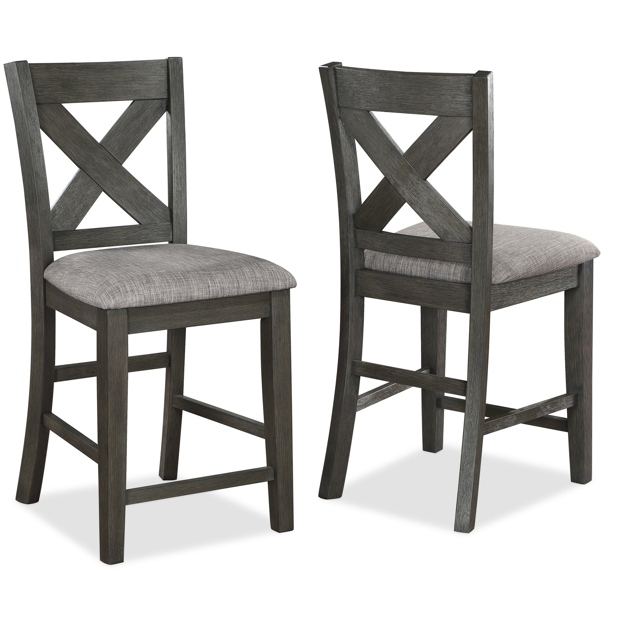 Transitional Farmhouse 2Pc Set Counter Height Dining Chair Gray Upholstered Seat X Back Design Dining Room Wooden Furniture Gray Gray Farmhouse Side Chair Wood