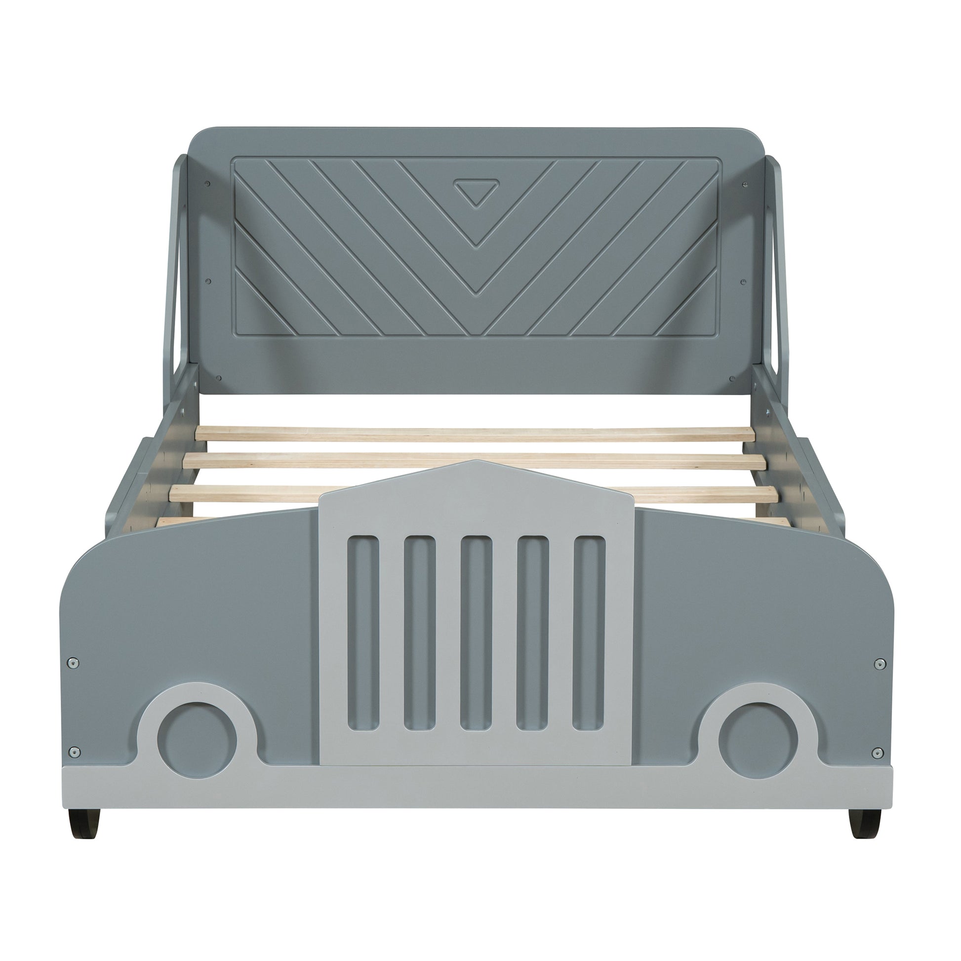 Twin Size Car Shaped Platform Bed With Wheels,Gray Gray Plywood