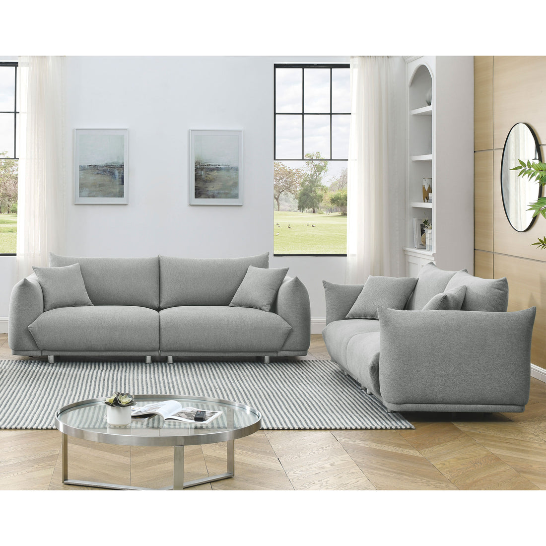 3 Seater 2 Seater Combination Sofa Modern Couch For Living Room Sofa,Solid Wood Frame And Stable Metal Legs, 4 Pillows, Sofa Furniture For Apartment Grey Polyester Wood Primary Living Space Pine