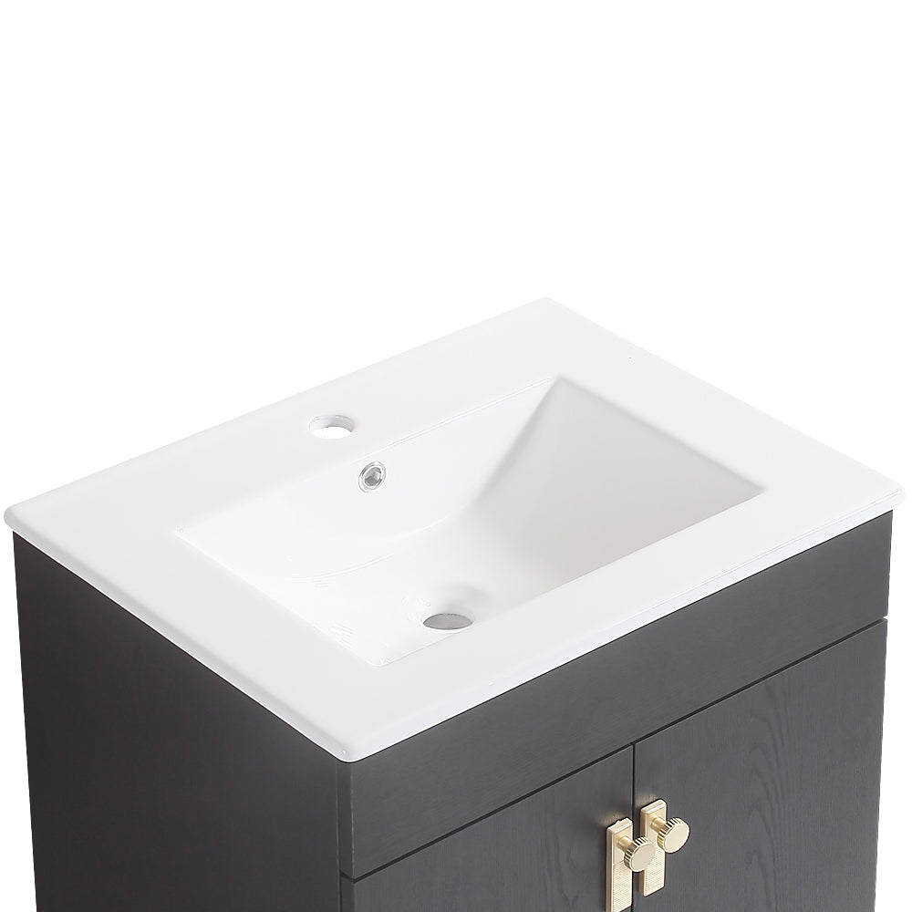 24" Bathroom Vanity with Metal Leg,with White Ceramic black-solid wood