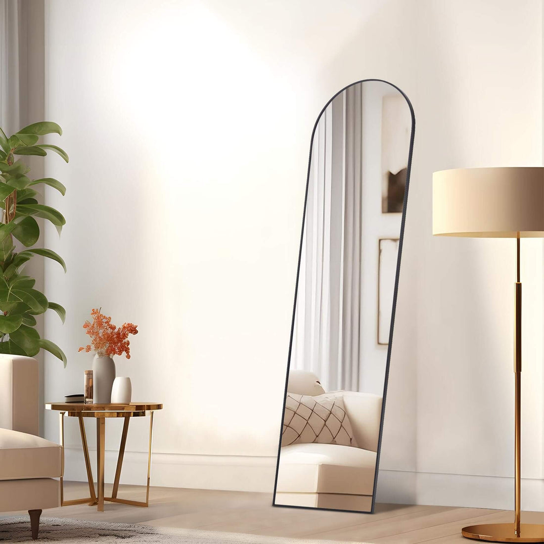 Floor Standing Mirror, Wall Mirror With Stand Aluminum Alloy Thin Frame,21''*64'',Black Black Fiberglass