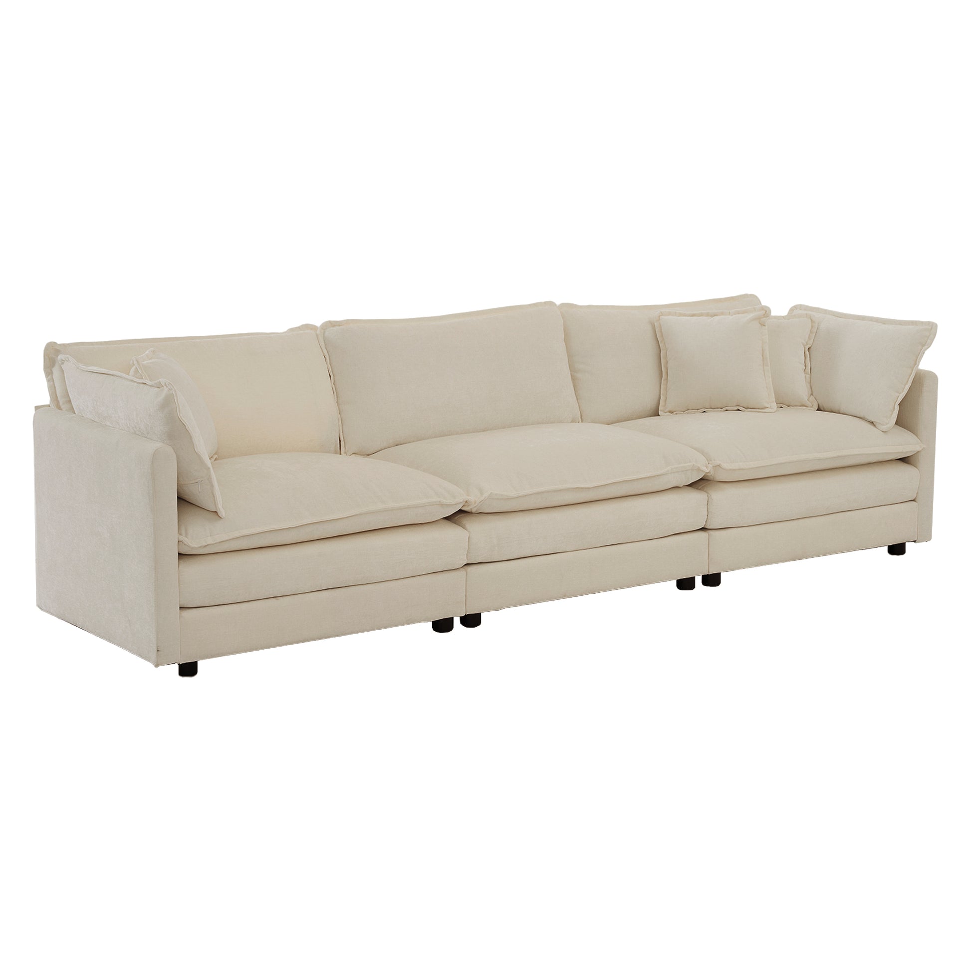 Modern Sofa Couch, 3 Piece Set Extra Deep Seat Sectional Sofa For Living Room, Oversized Sofa, 3 Seat Sofa, Loveseat And Single Sofa, Beige Chenille Beige Chenille 6 Seat