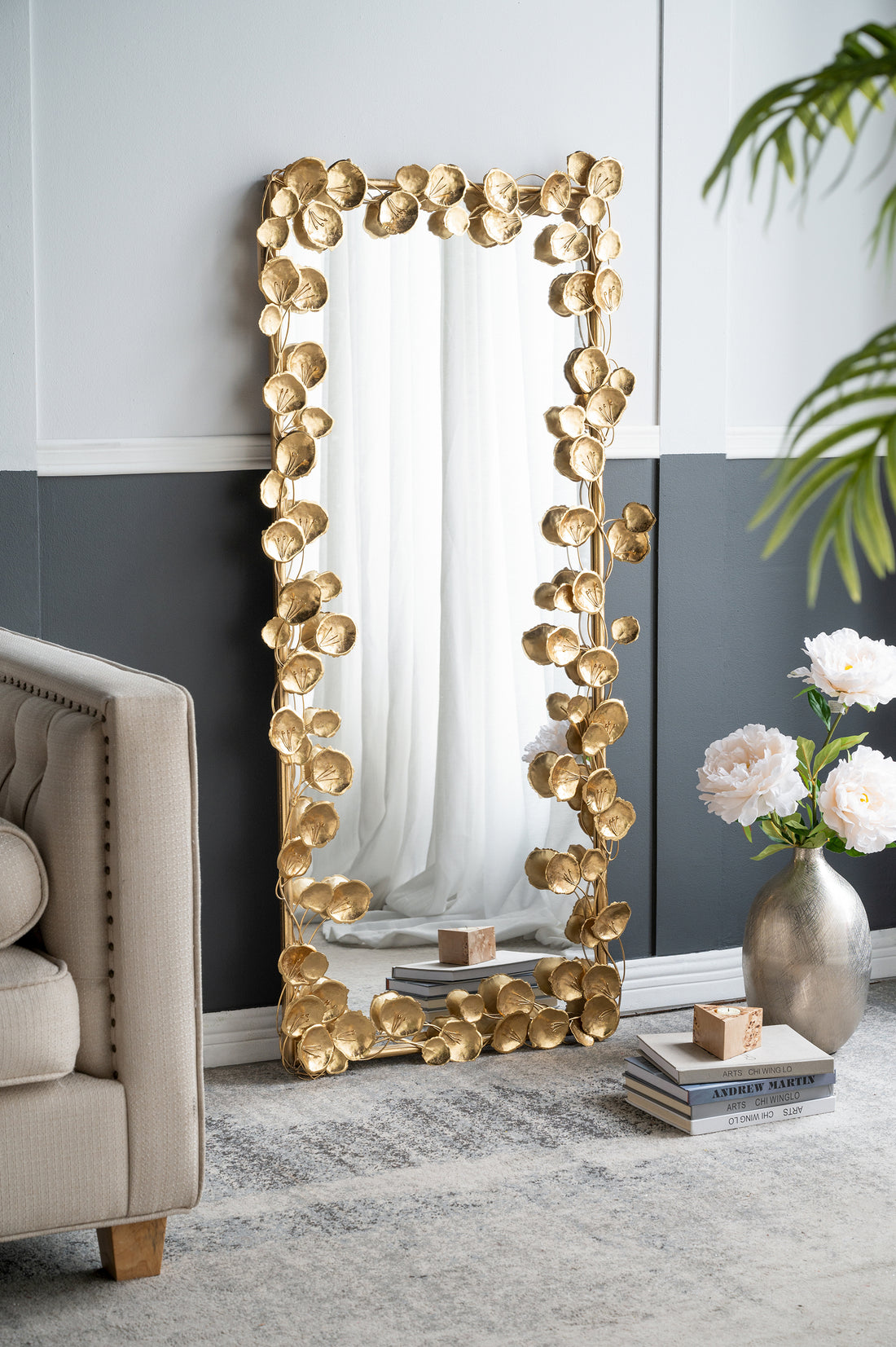 51.5" x 29" Full Length Arched Wall Mirror with Golden gold-iron
