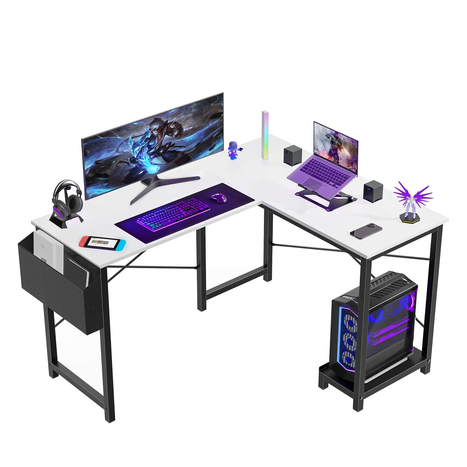 L Shaped Gaming Desk,hite white-iron