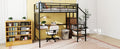 Full Size Metal Loft Bed With Desk And Metal Grid, Stylish Metal Frame Bed With Lateral Storage Ladder And Wardrobe, Black Black Metal