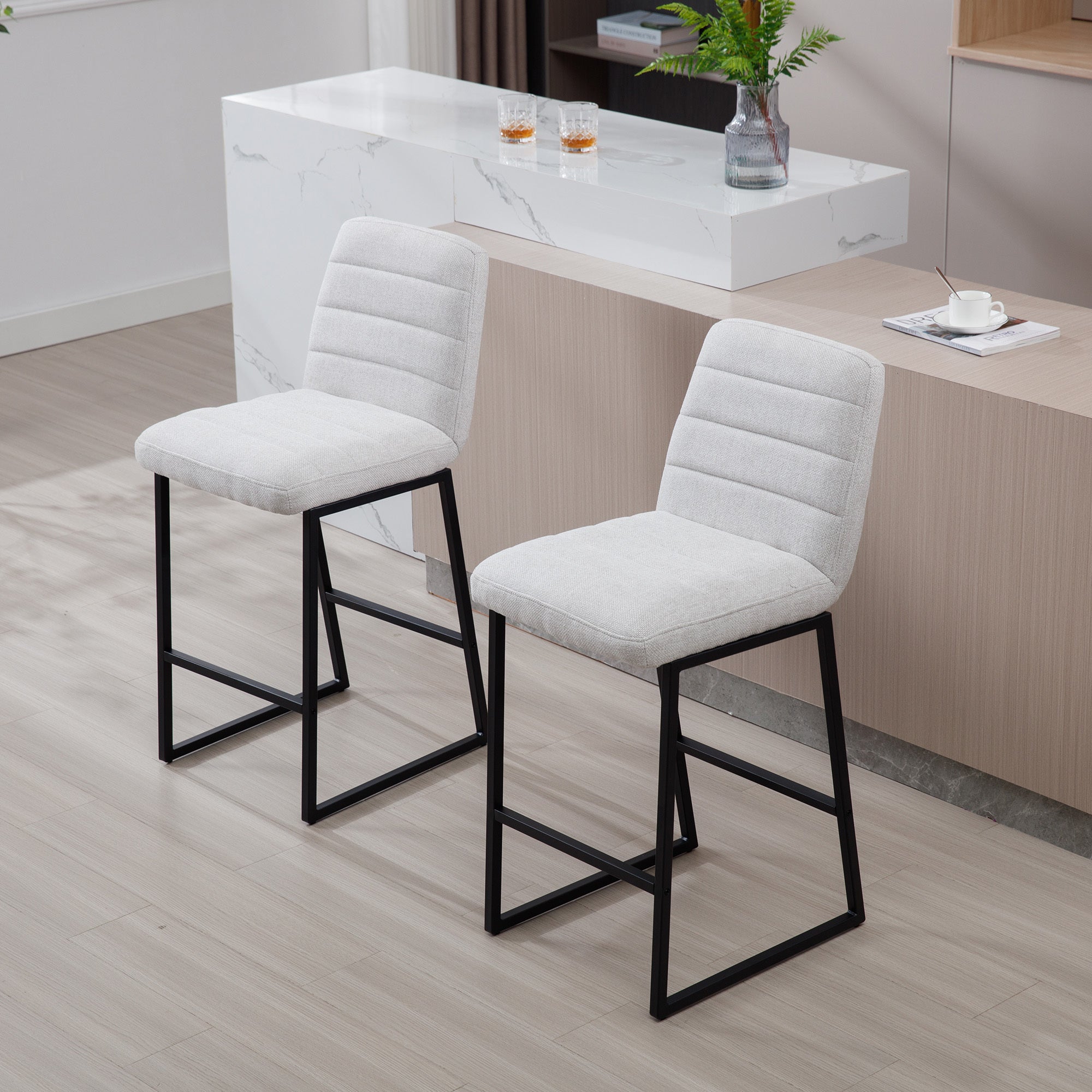 Low Bar Stools Set of 2 Bar Chairs for Living Room beige-kitchen-foam-dry clean-modern-bar