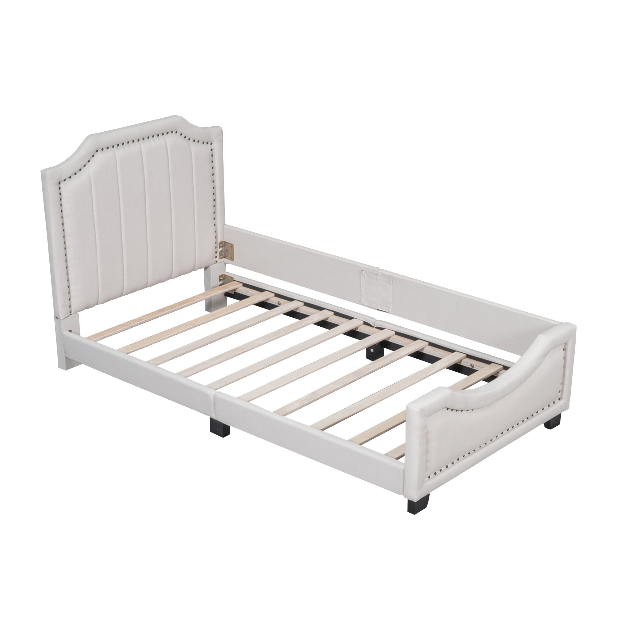 Twin Size Upholstered Platform Bed with Nailhead
