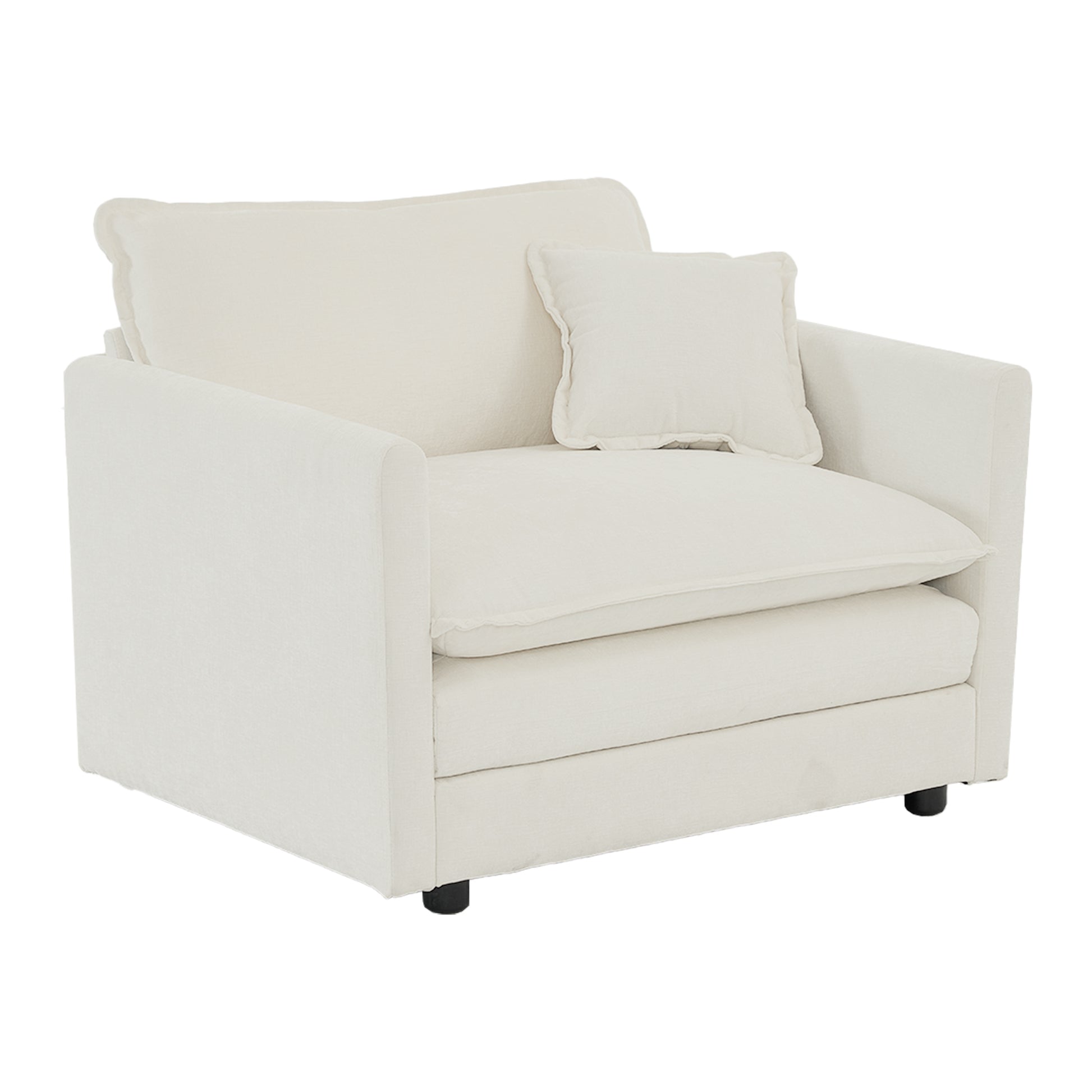 Comfy Deep Single Seat Sofa Upholstered Reading Armchair Living Room Chair White Chenille Fabric1 Toss Pillow White Chenille 1 Seat